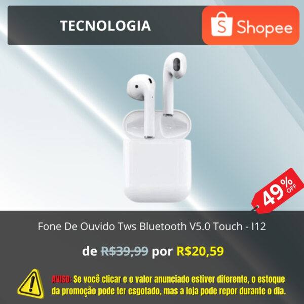 Fone De Ouvido Tws Bluetooth V5.0 Touch - I12