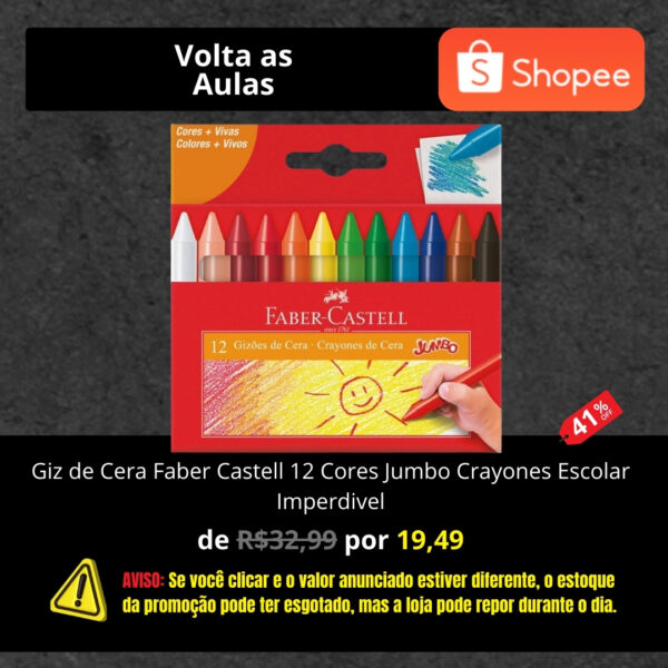 Giz de Cera Faber Castell 12 Cores Jumbo Crayones Escolar Imperdivel