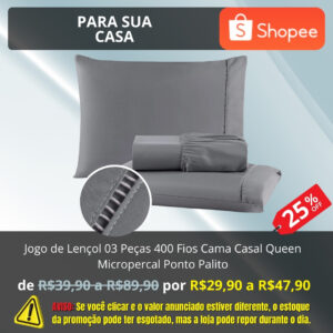 Jogo de Lençol 03 Peças 400 Fios Cama Casal Queen Micropercal Ponto Palito