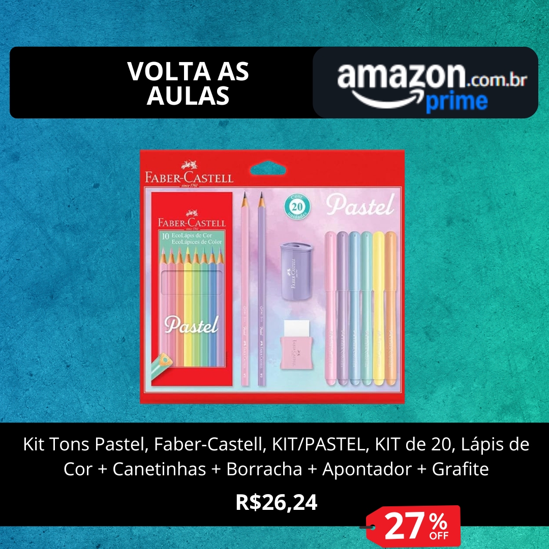 Kit Tons Pastel, Faber-Castell, KIT/PASTEL, KIT de 20, Lápis de Cor + Canetinhas + Borracha + Apontador + Grafite