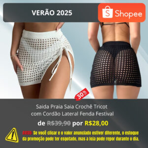 Saida Praia Saia Crochê Tricot com Cordão Lateral Fenda Festival