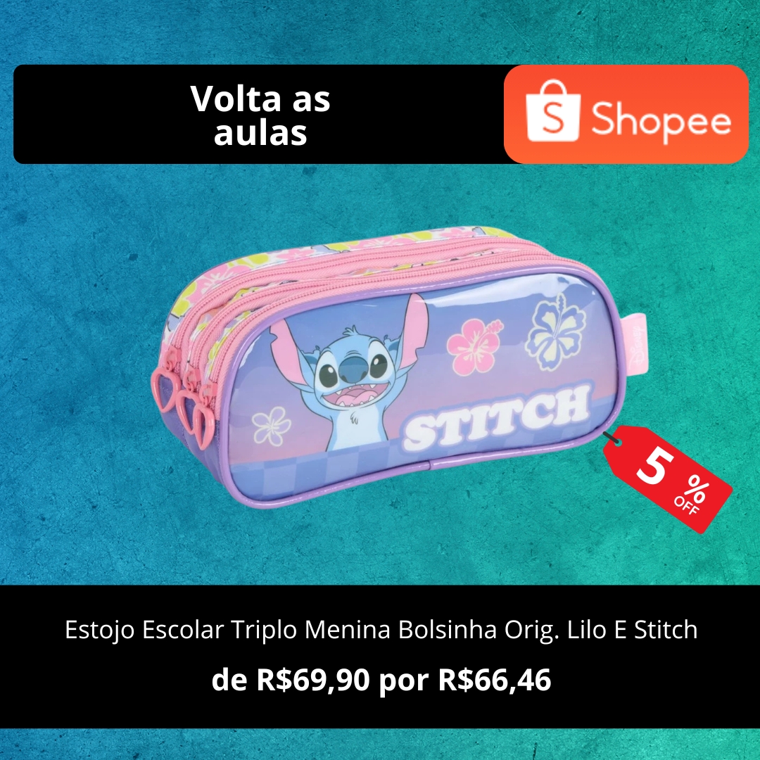 Estojo Escolar Triplo Menina Bolsinha Orig. Lilo E Stitch