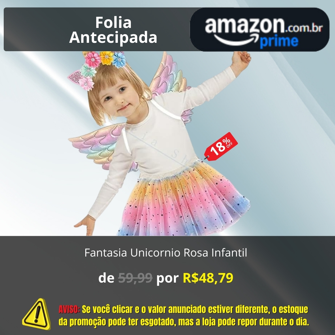 Fantasia Unicornio Rosa Infantil para meninas