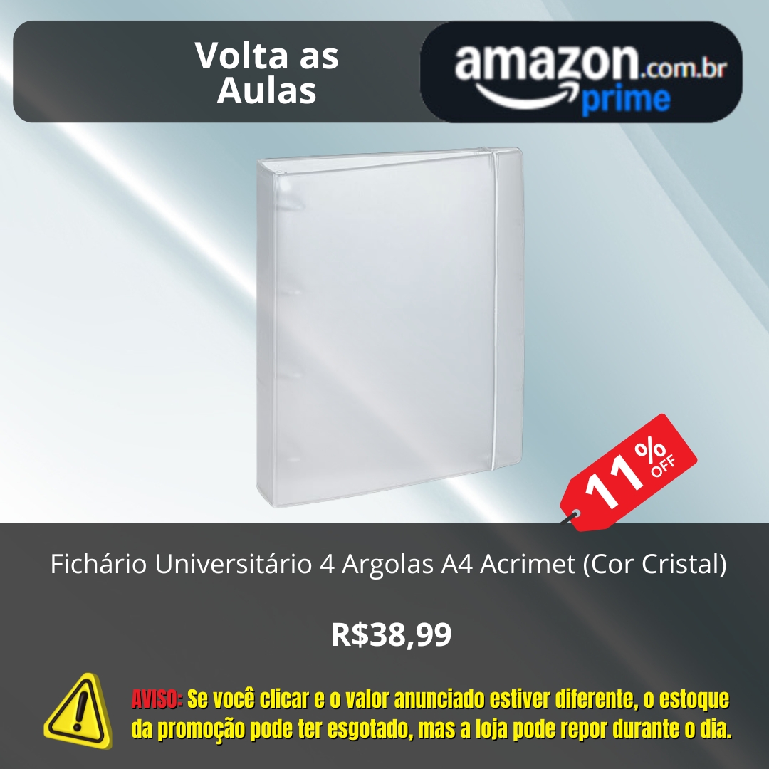 Fichário Universitário 4 Argolas A4 Acrimet (Cor Cristal)