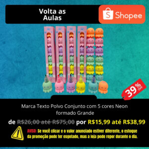 Marca Texto Polvo Conjunto com 5 cores Neon formato Grand