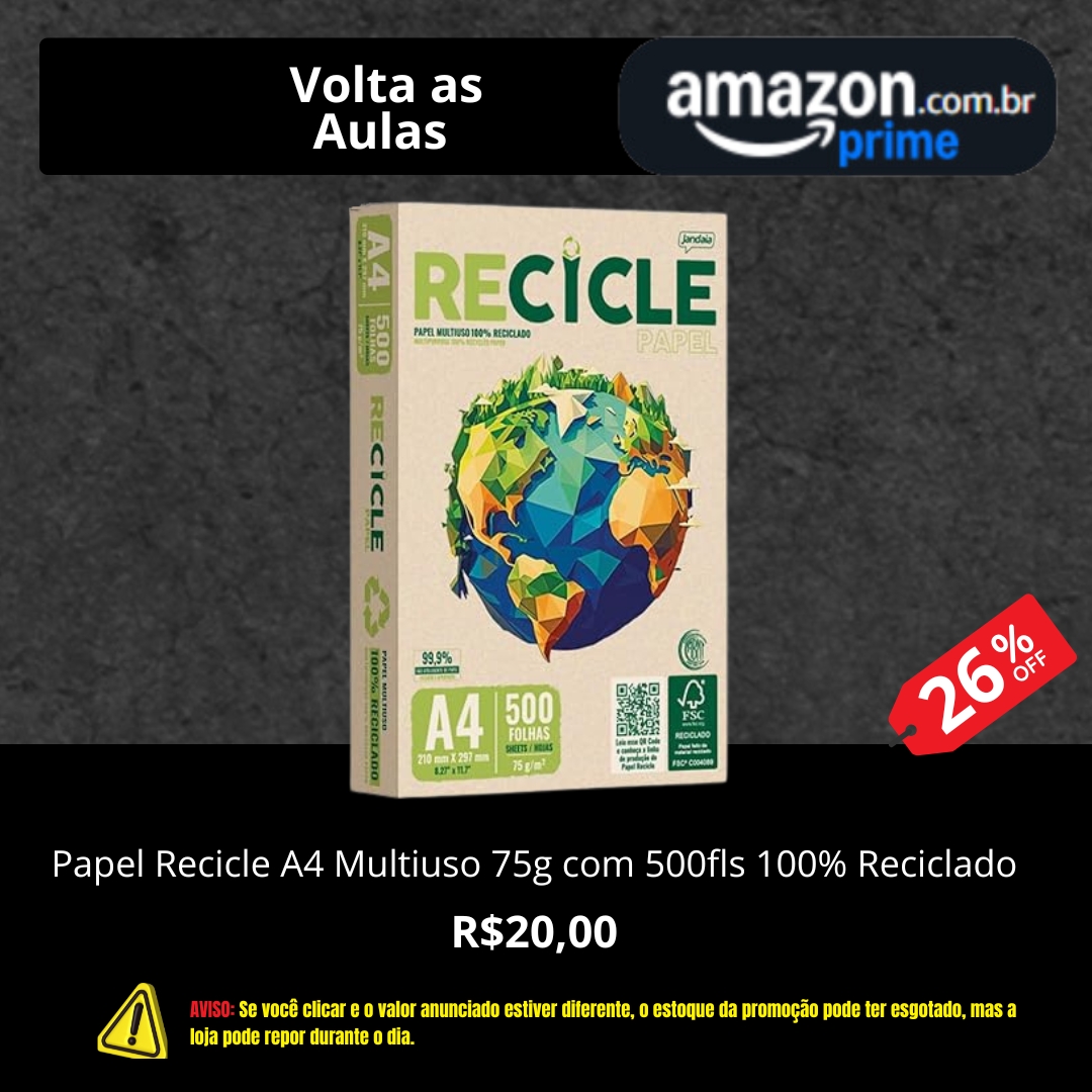 Papel Recicle A4 Multiuso 75g com 500fls 100% Reciclado