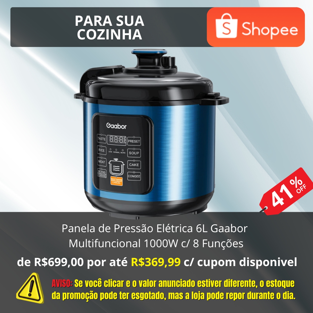Panela de Pressão Elétrica 6L Gaabor Multifuncional 1000W 8 Funções